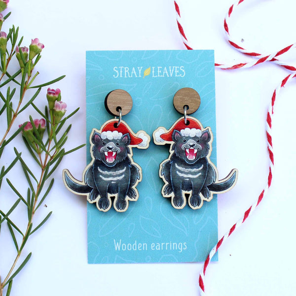 Australian Christmas Tazzie Devil Wooden Dangles