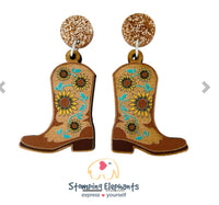 Sunflower Cowgirl (Brown) Boots  Dangles