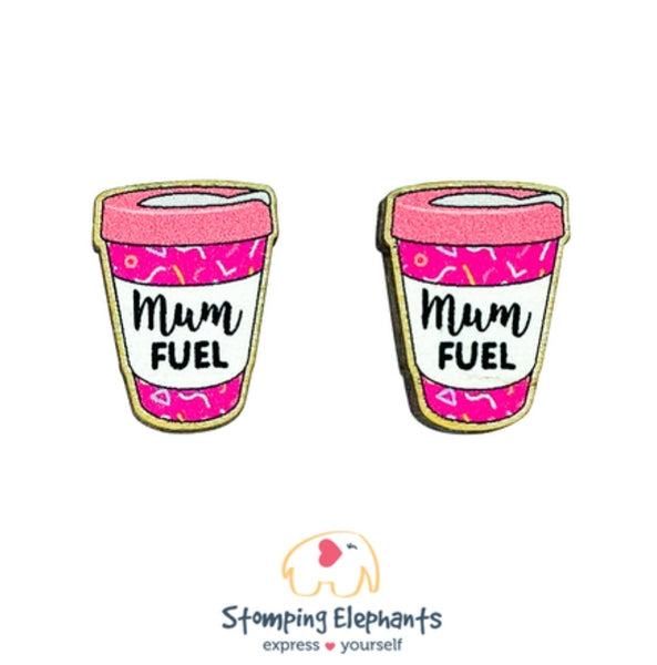 Mum Fuel Coffee Cup (Pink) Studs