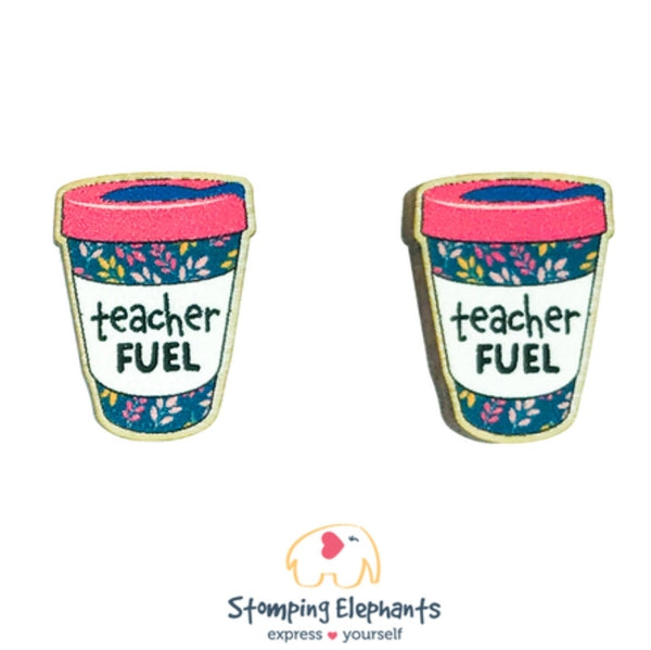 Teacher Fuel Coffee Cup (Leaves) Studs