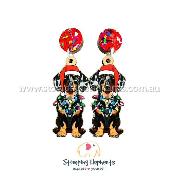 Dachshund (Silver Dapple) Light Up Christmas Dangles