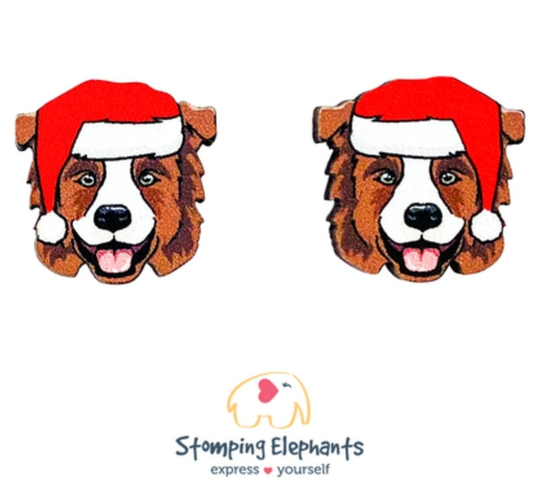 Border Collie (Brown) Christmas Head Studs