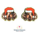 Dachshund (Brown Dapple) Head Christmas Studs