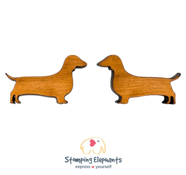 Dachshund Silhouette (Wood) Studs