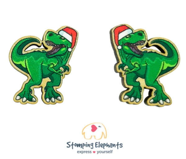 T-Rex (Green) Christmas Studs