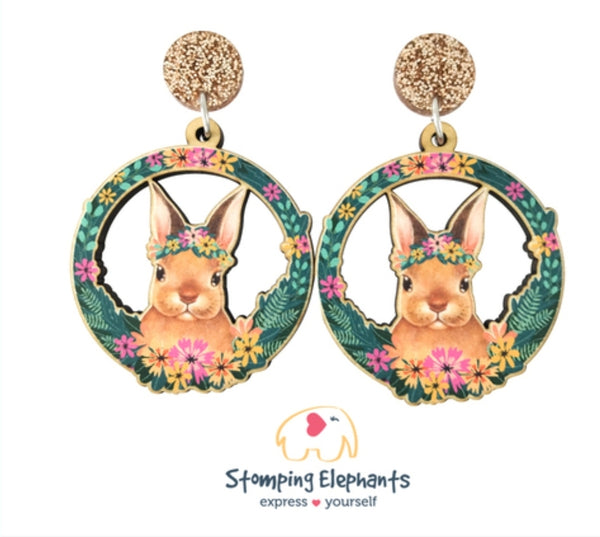 Rabbit Floral (Tan) Dangles