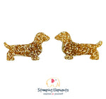 Dachshund Silhouette (Gold Glitter) Studs