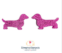 Dachshund Silhouette (Magenta Glitter) Studs